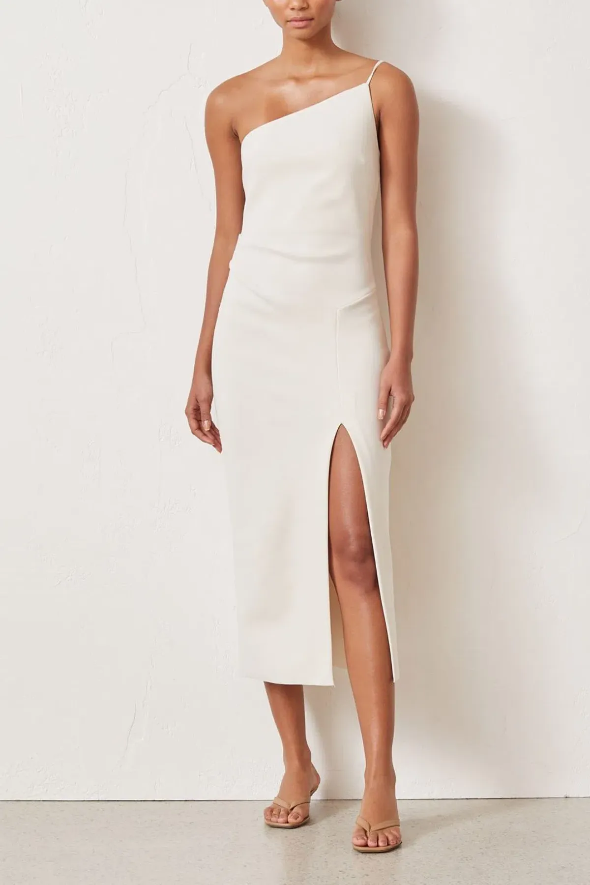 Bec & Bridge Dominique Asymmetric Midi Dress Cream Size AU 10 for rent on The Volte - main image