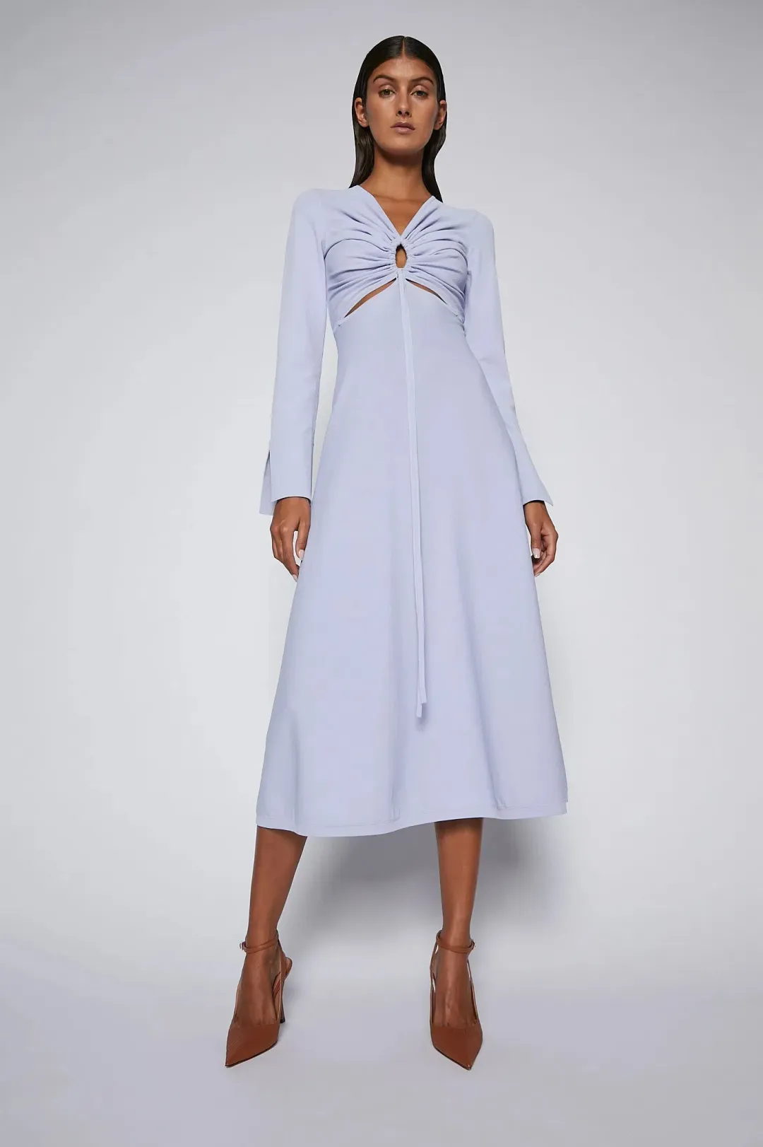 Scanlan Theodore Crepe Knit Keyhole Dress Lilac Size AU 8 for rent on The Volte - main image