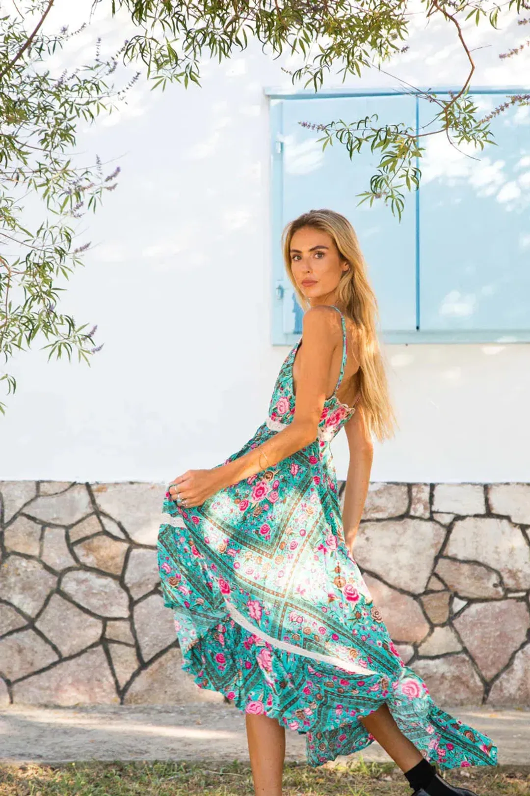 Spell Turquoise Babushka Midi Dress Size S/AU 8 for rent on The Volte - main image
