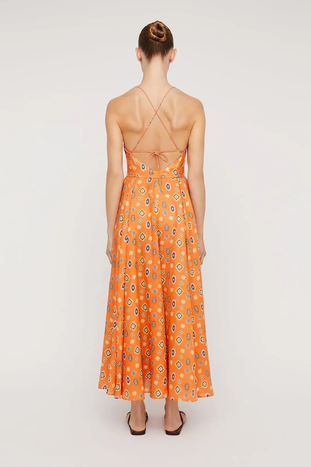 Scanlan Theodore Linen Foulard Strappy Dress Tangerine Size XS/AU 6  for rent on The Volte - main image