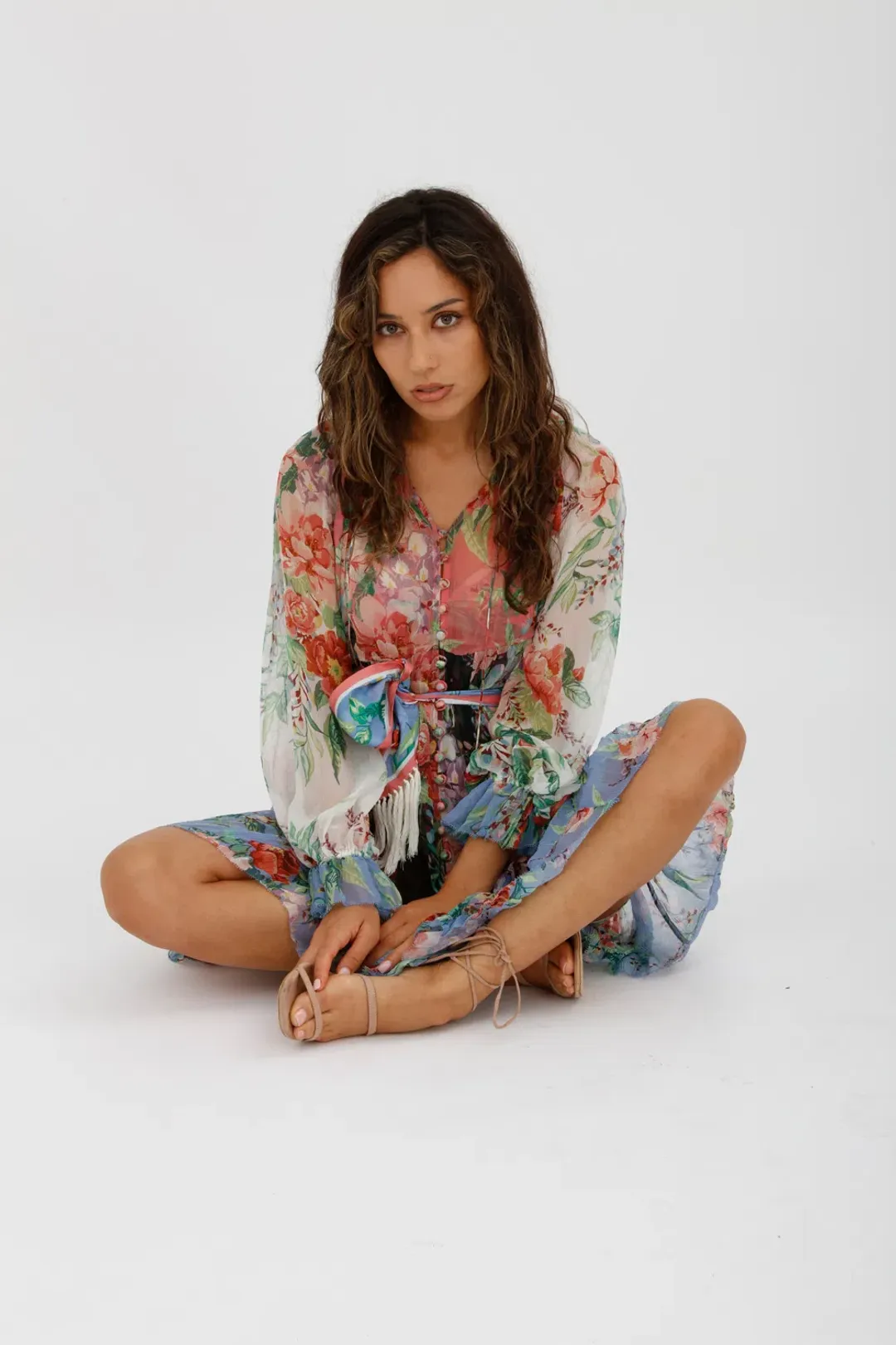 Zimmerman Bellitude Spliced Short Dress Multi Colour Floral Print Size 0/Au 8 for rent on The Volte - main image