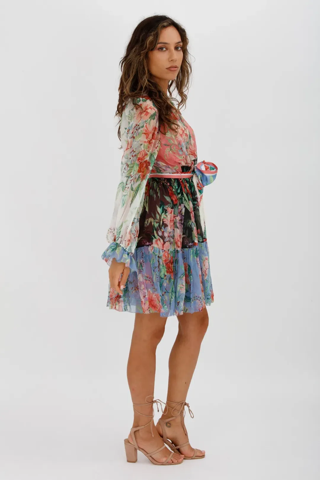 Zimmerman Bellitude Spliced Short Dress Multi Colour Floral Print Size 0/Au 8 for rent on The Volte - main image