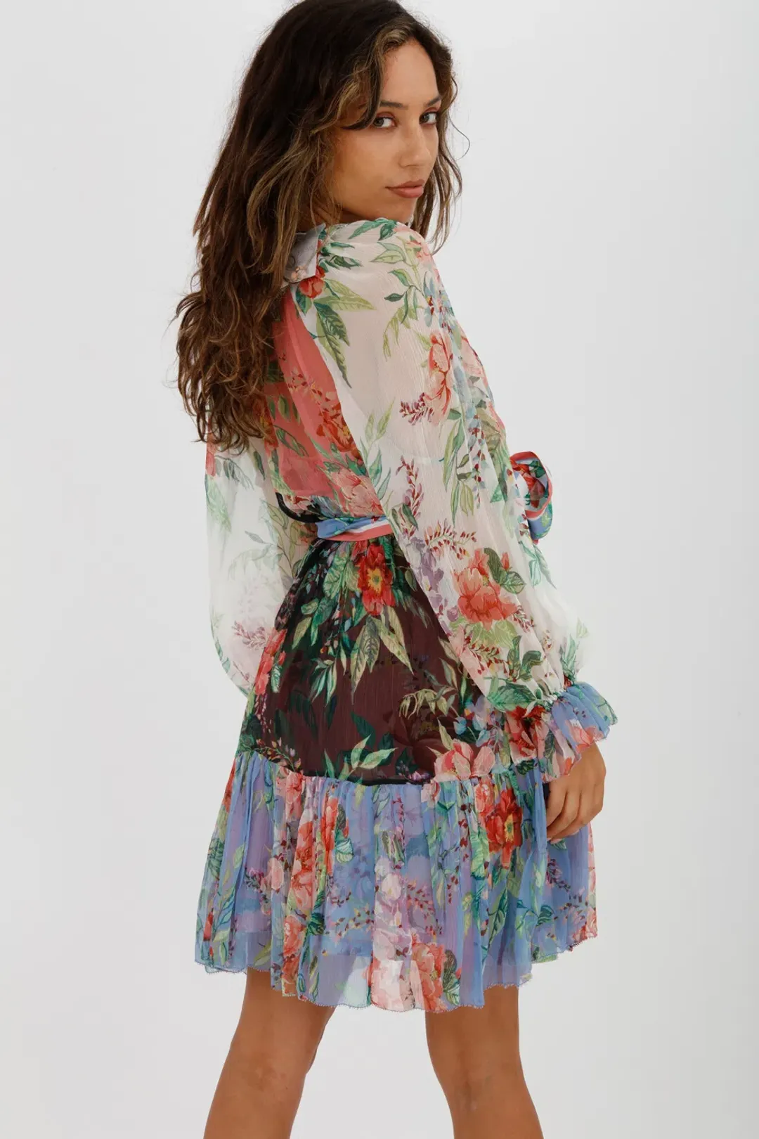 Zimmerman Bellitude Spliced Short Dress Multi Colour Floral Print Size 0/Au 8 for rent on The Volte - main image