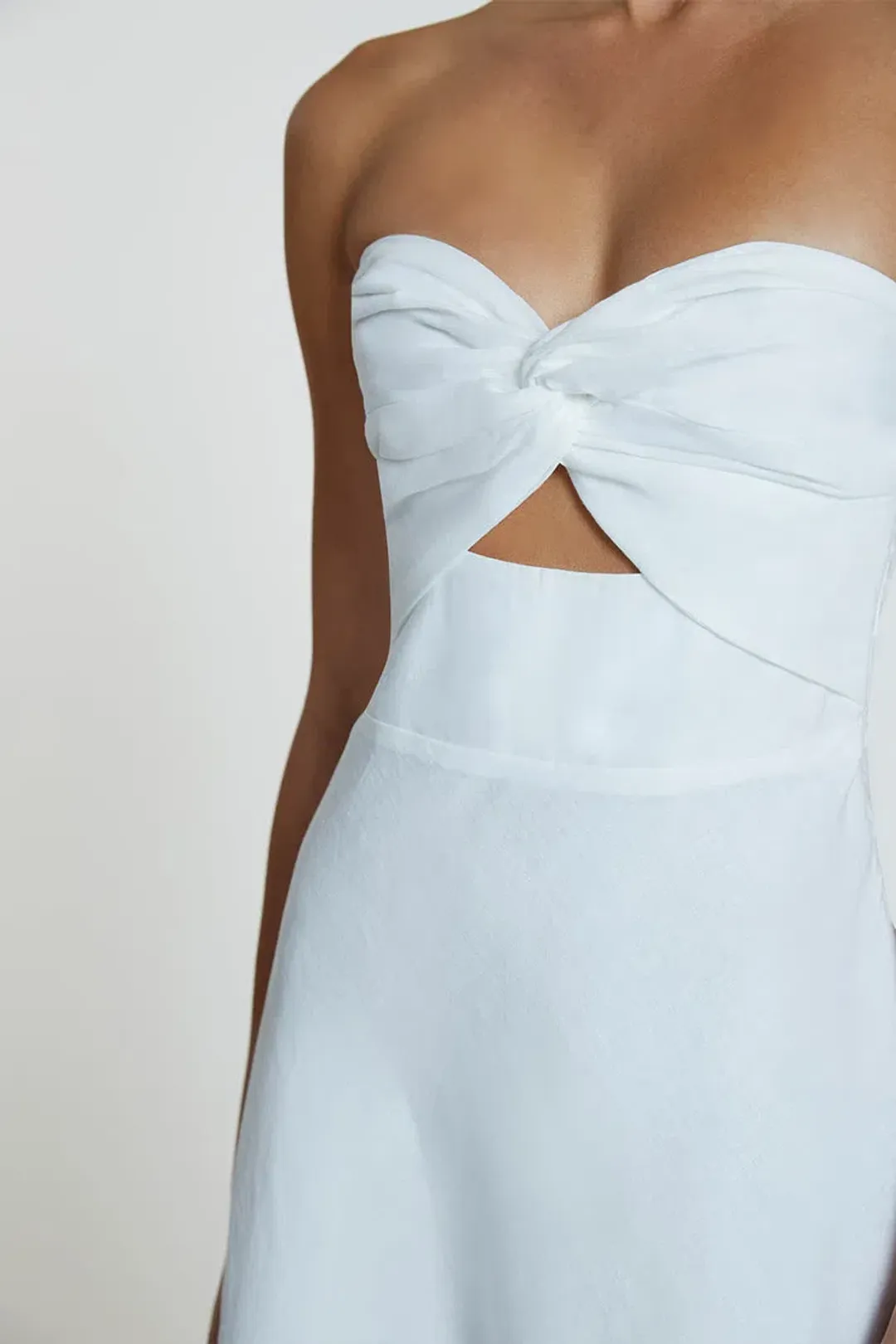 By Johnny Penelope Strapless Midi Dress Ivory Size 6 for rent on The Volte - main image