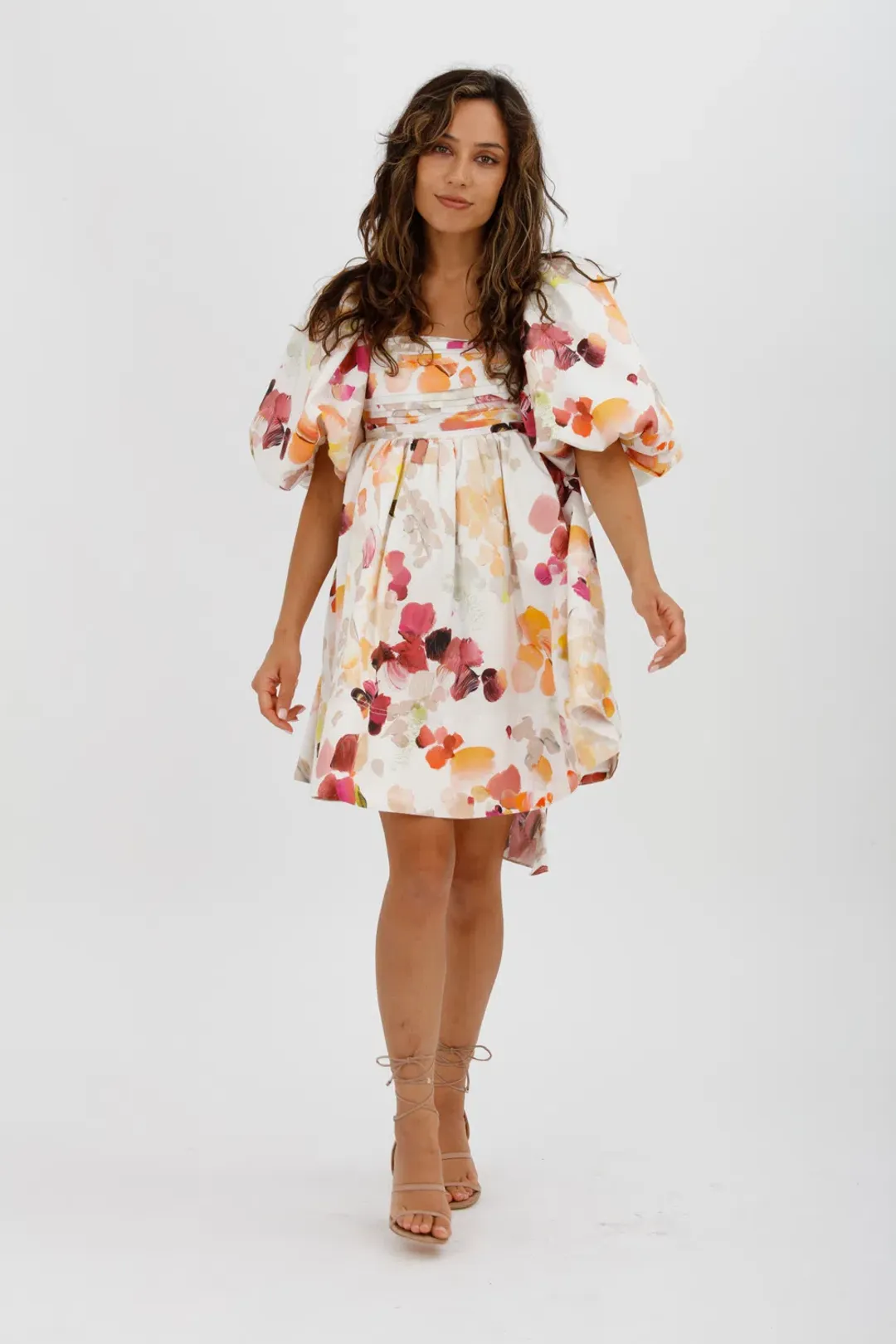 AJE Dassia Puff Sleeve Mini Dress Floral Print Size 10 for rent on The Volte - main image