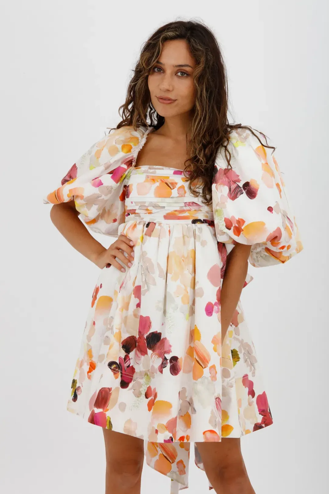 AJE Dassia Puff Sleeve Mini Dress Floral Print Size 10 for rent on The Volte - main image
