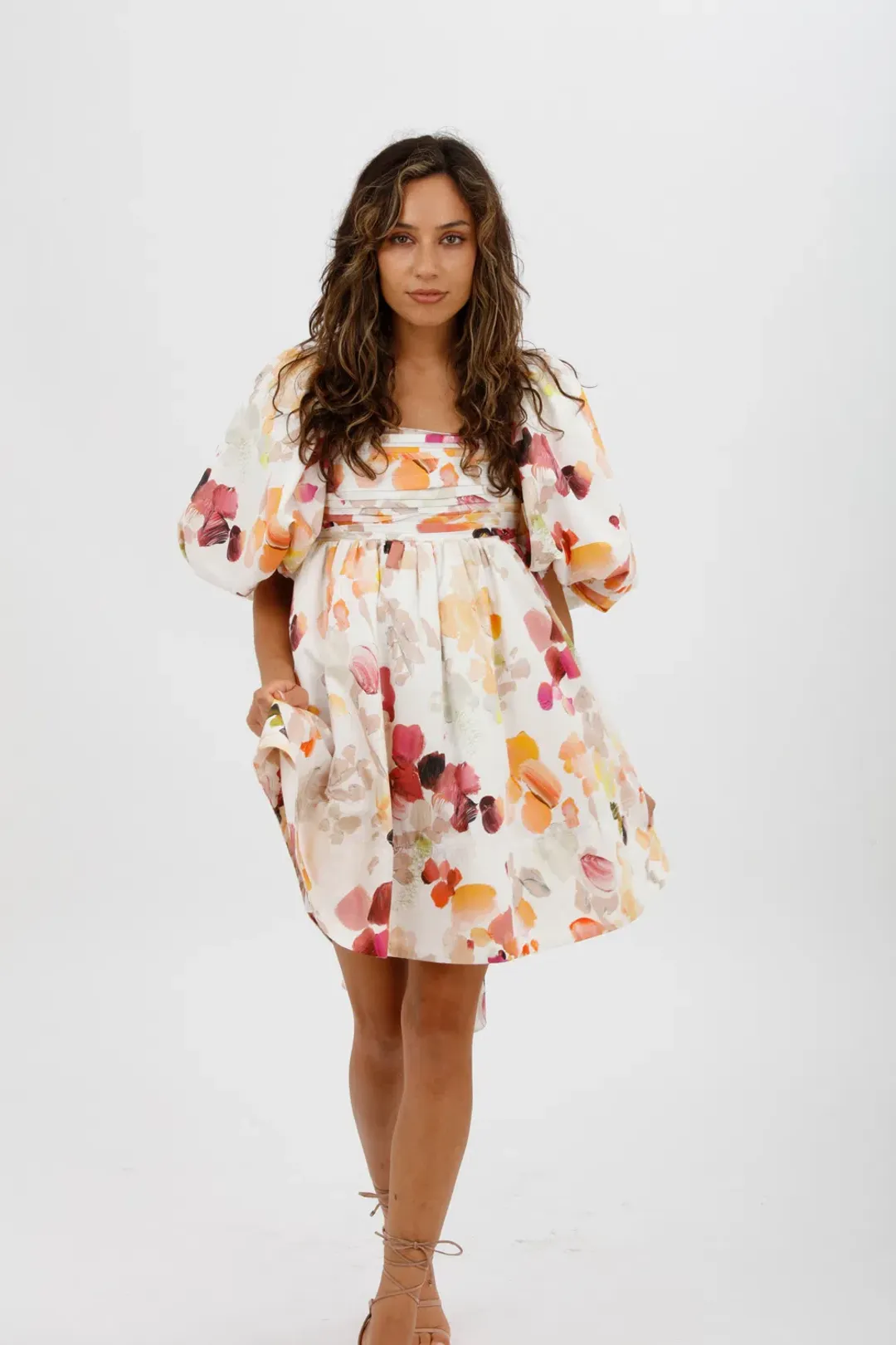 AJE Dassia Puff Sleeve Mini Dress Floral Print Size 10 for rent on The Volte - main image