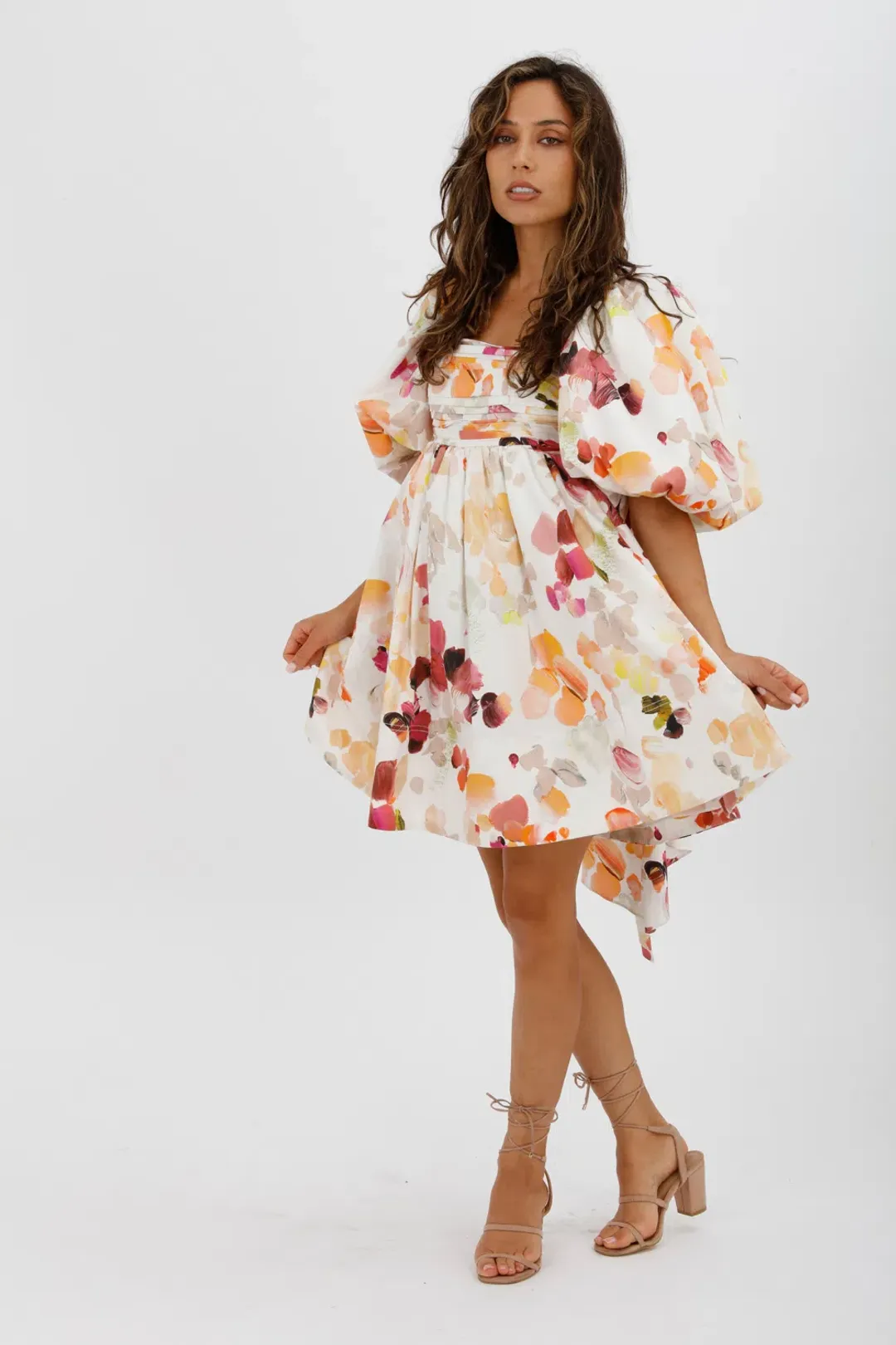 AJE Dassia Puff Sleeve Mini Dress Floral Print Size 10 for rent on The Volte - main image
