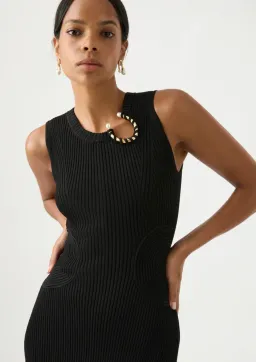 Aje Crescent Knit Midi Dress Black Size 10 / M for rent on The Volte - image 2