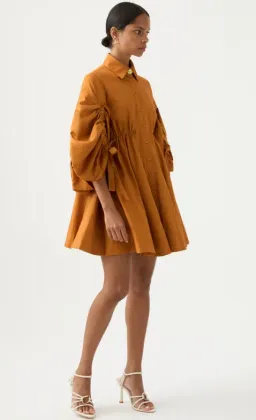 Aje Utopia Drawstring Mini Dress Chestnut Brown Size 8 / S for rent on The Volte - image 2