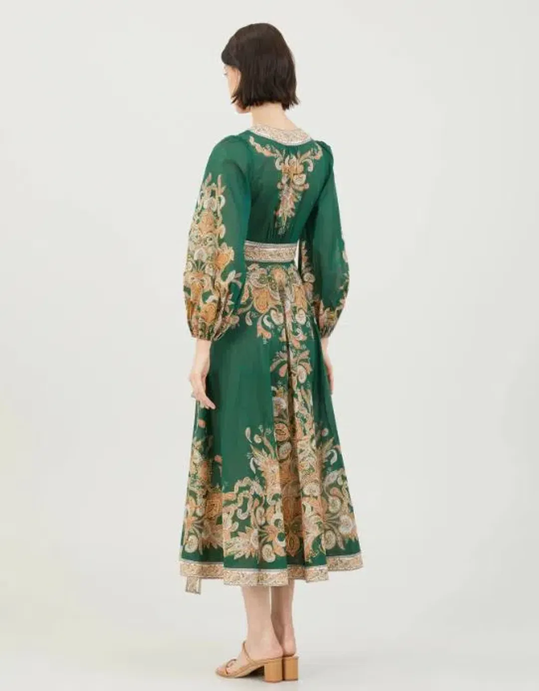 Zimmermann Devi Wrap Midi Dress Emerald/Paisley Size 1 / AU 8-10 for rent on The Volte - main image