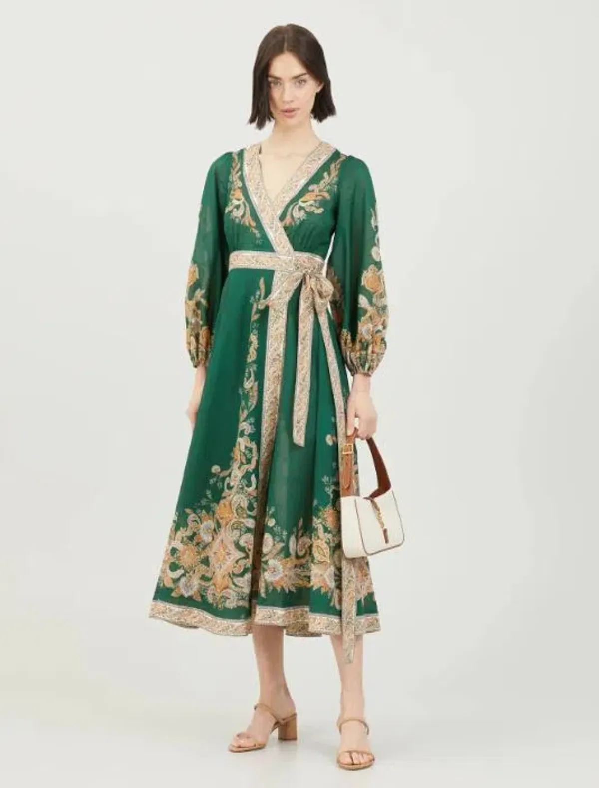 Zimmermann Devi Wrap Midi Dress Emerald/Paisley Size 1 / AU 8-10 for rent on The Volte - main image