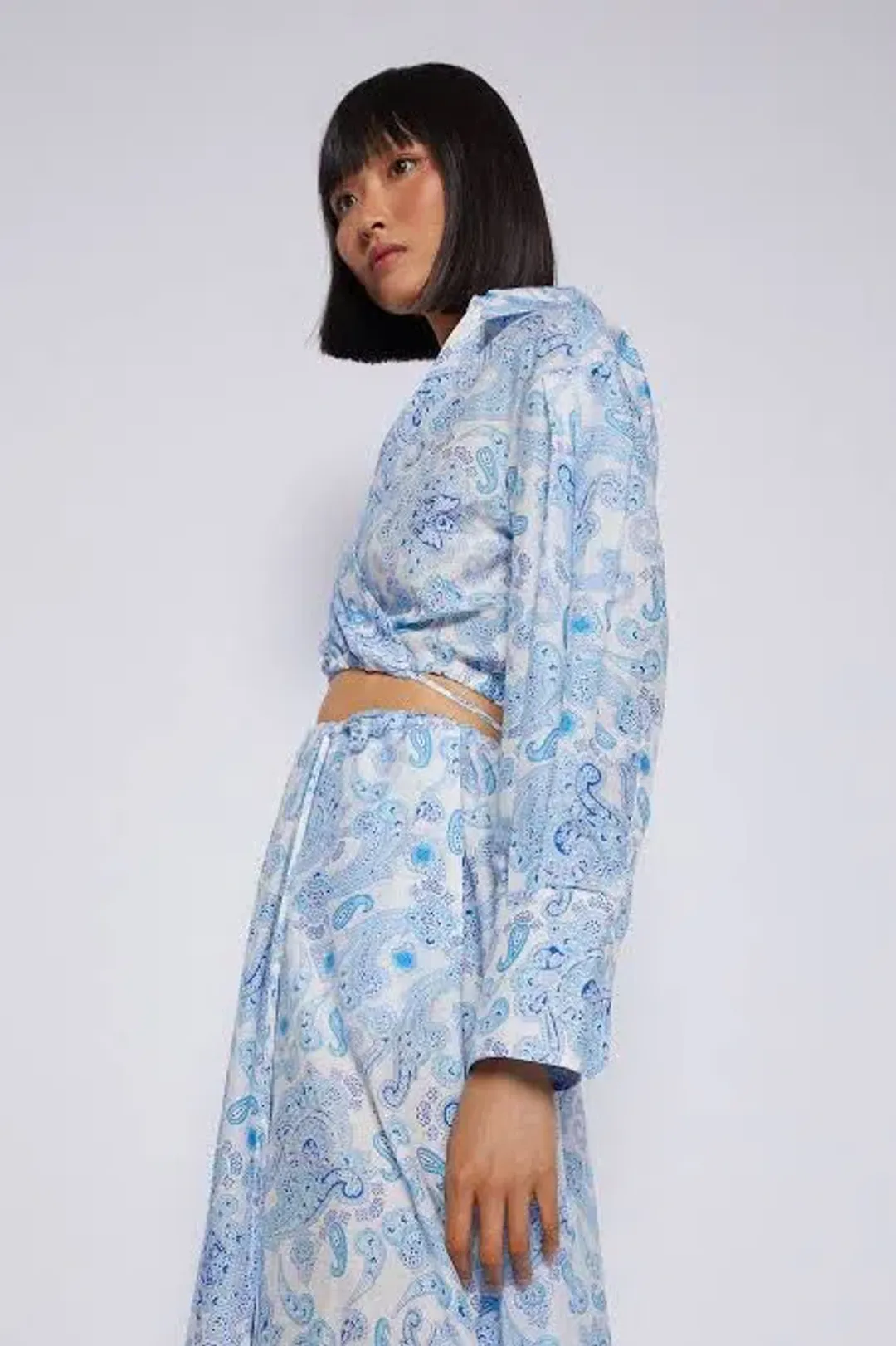 Scanlan Theodore Aztec Paisley Crop Shirt and Skirt Set Blue Size 6/8 for rent on The Volte - main image