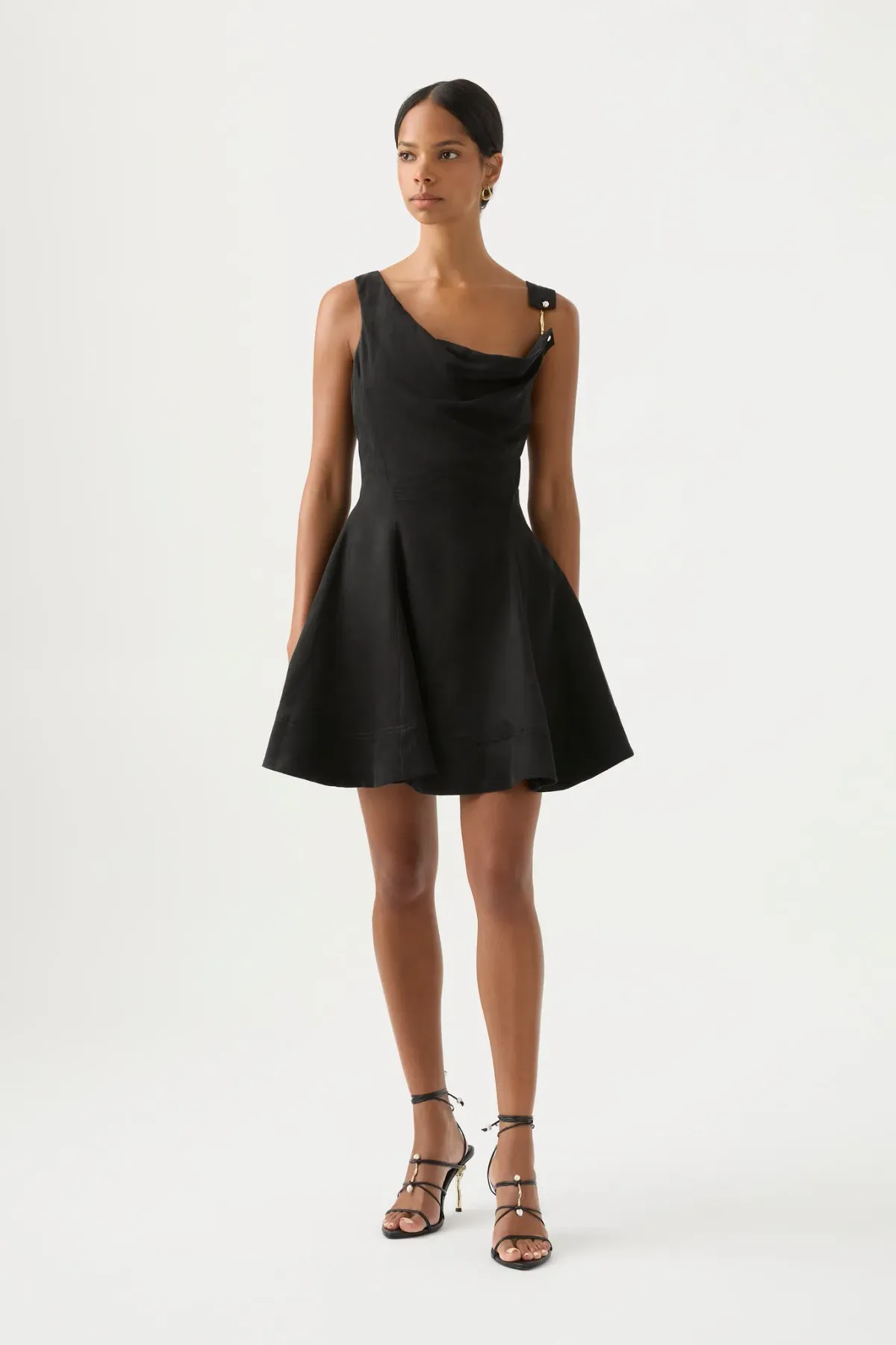 Aje Liberty Asymmetric Mini Dress Black Size AU 6 for rent on The Volte - main image