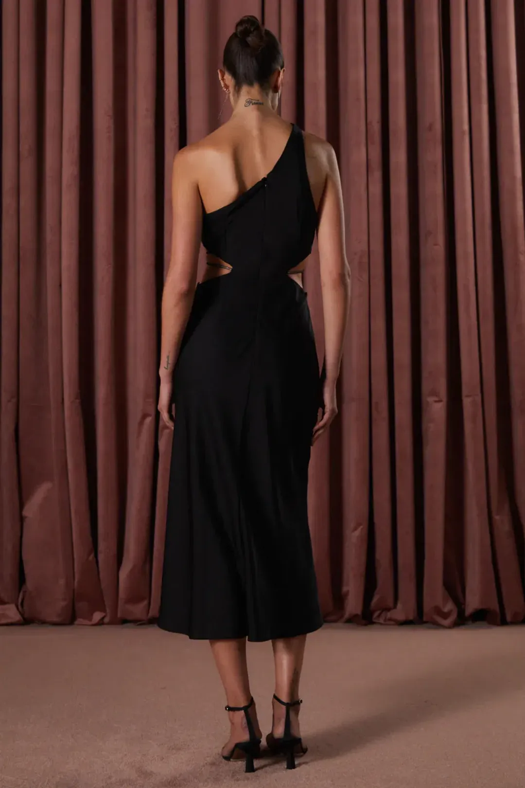 Misha Dimitra Satin Midi Dress Black Size AU 6 for rent on The Volte - main image