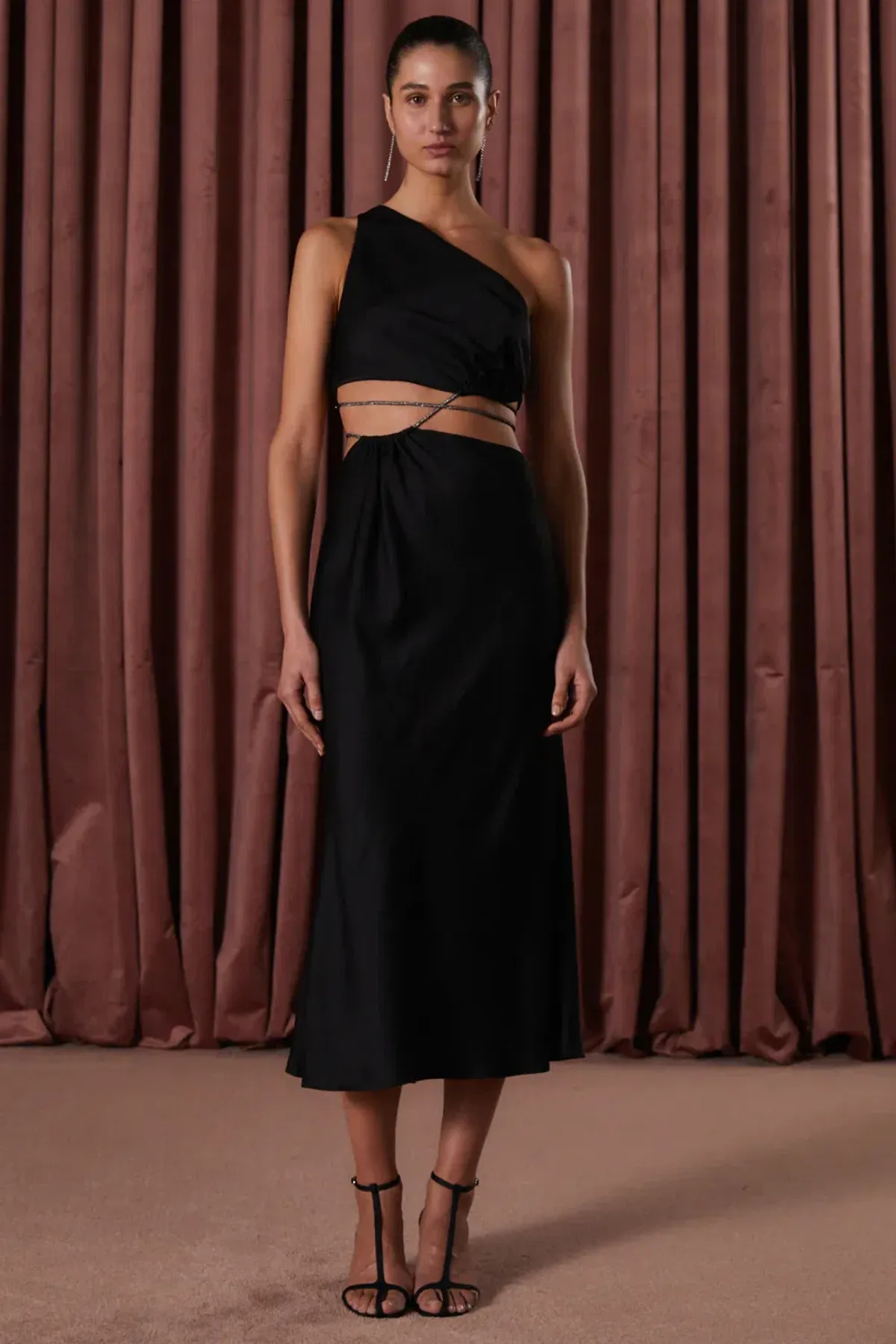 Misha Dimitra Satin Midi Dress Black Size AU 6 for rent on The Volte - main image
