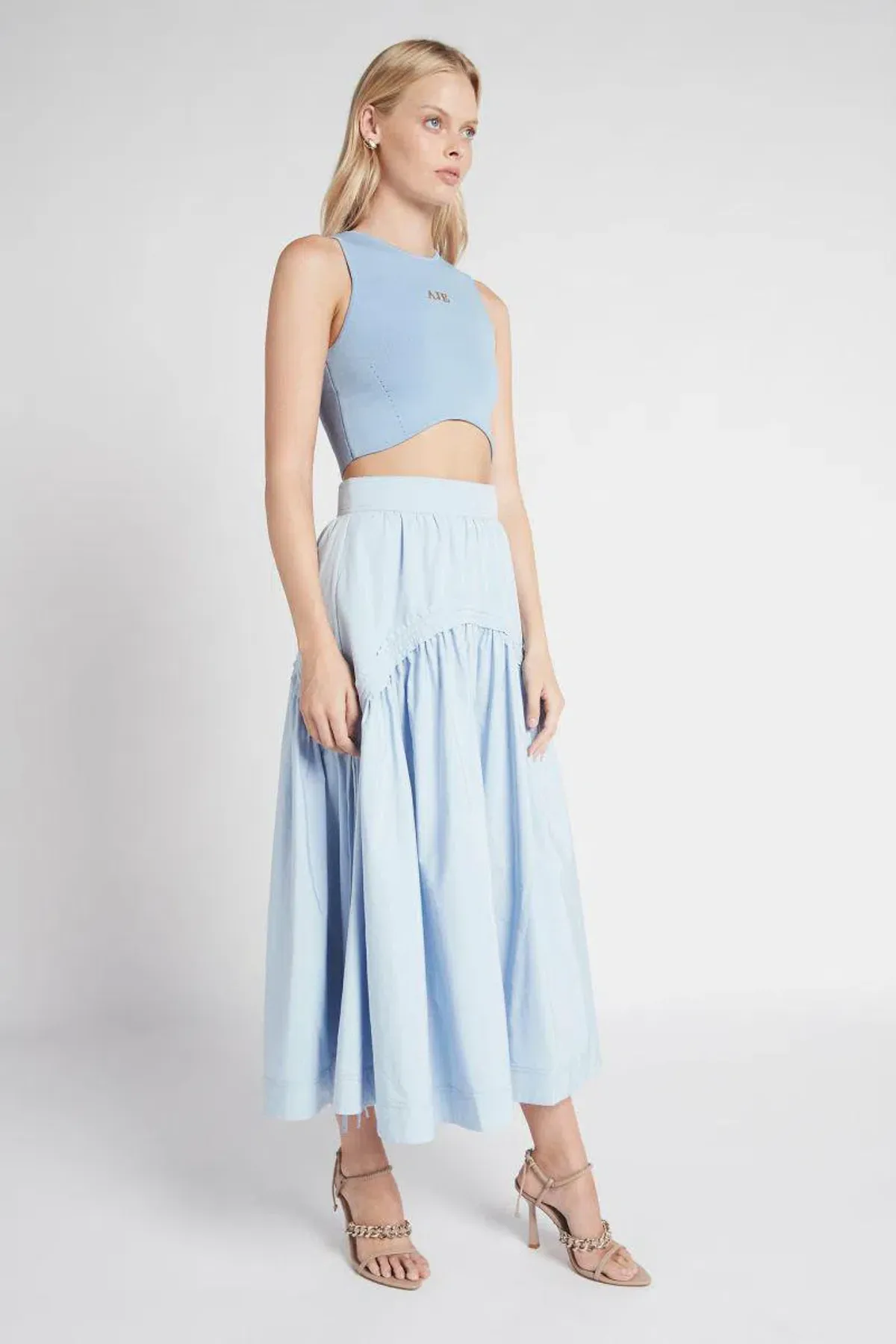 Aje Cosmos Drawstring Midi Skirt Blue Size AU 6 for rent on The Volte - main image