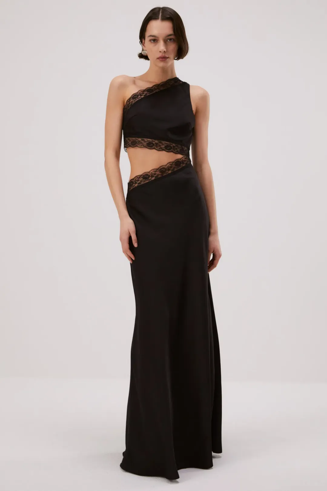 MISHA Jillian Satin Dress Black Size 8/S for rent on The Volte - main image