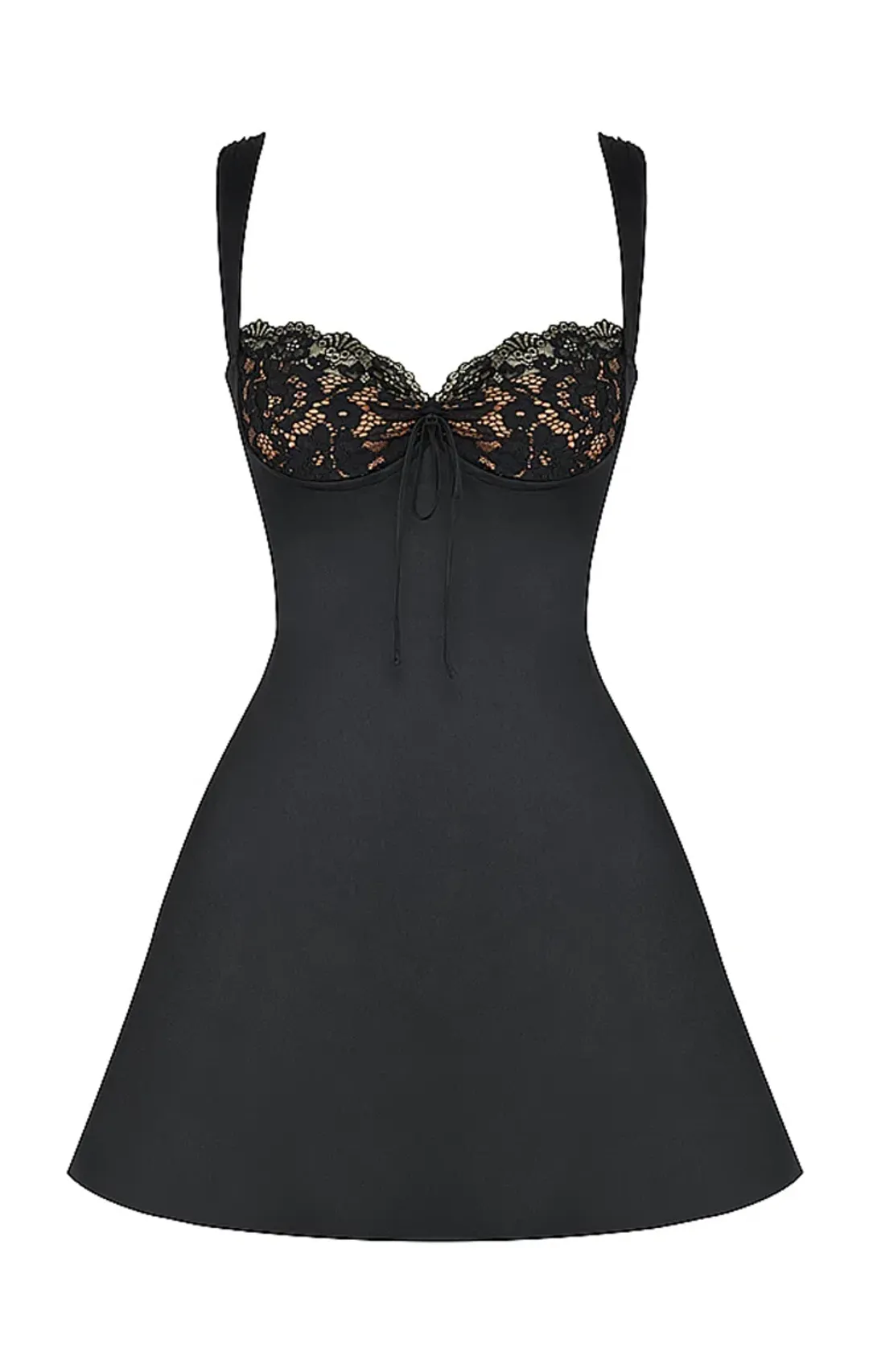 House of CB Adriana Satin and Lace Mini Dress Black Size S/AU 8 for rent on The Volte - main image