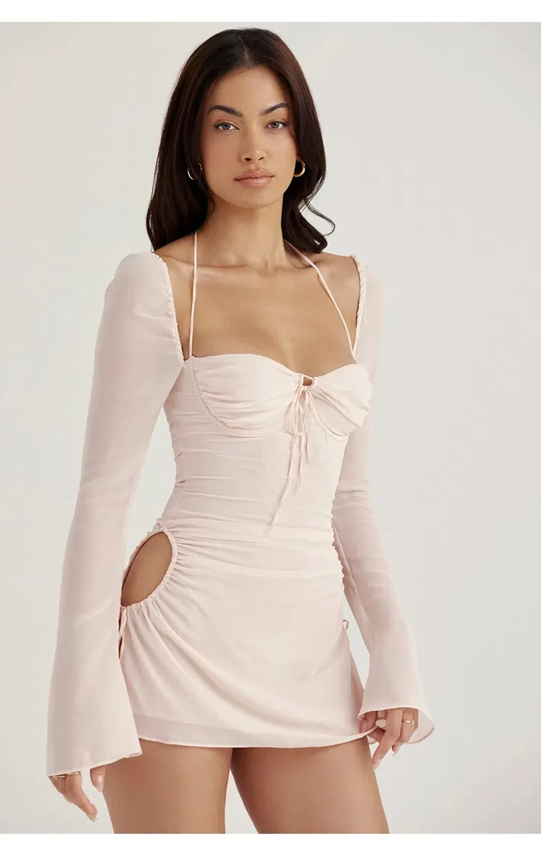 House of CB Baby Chiffon Cutout Halter Mini Dress Pink Quartz Size XS/AU 6 for rent on The Volte - main image