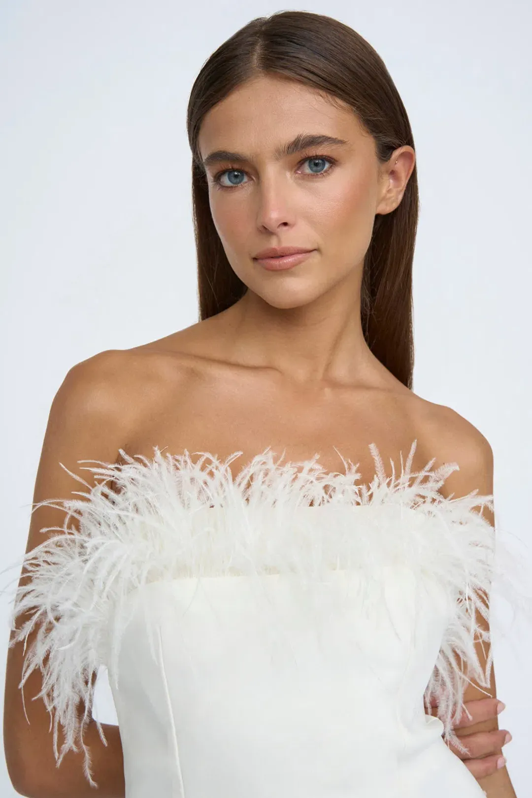 By Johnny Feather Mini Dress White Size 6 for rent on The Volte - main image