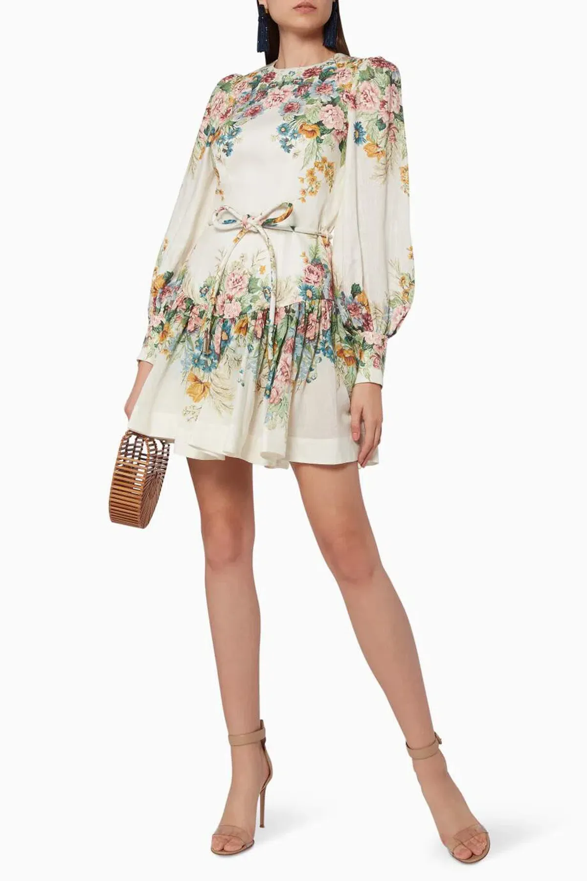 Zimmermann Wavelength Bell Sleeve Mini Dress Floral Size 0/Au 8  for rent on The Volte - main image