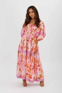 Acler Wayland Short Sleeve Printed Midi Dress Pink Floral Size 8 for rent on The Volte - image 8