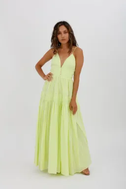 Aje Grace Tiered Midi Dress Pastel Yellow Green Size 10 for rent on The Volte - image 1