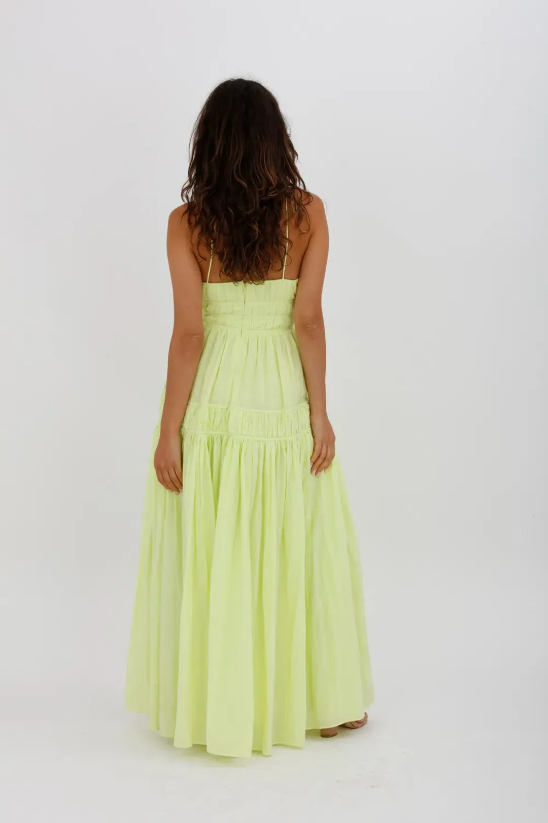 Aje Grace Tiered Midi Dress Pastel Yellow Green Size 10 for rent on The Volte - main image