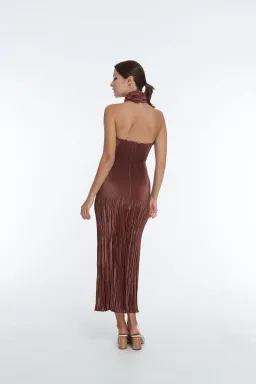 L'Idee Soirée Pleated Halter Gown Brown Size 12 for rent on The Volte - image 1