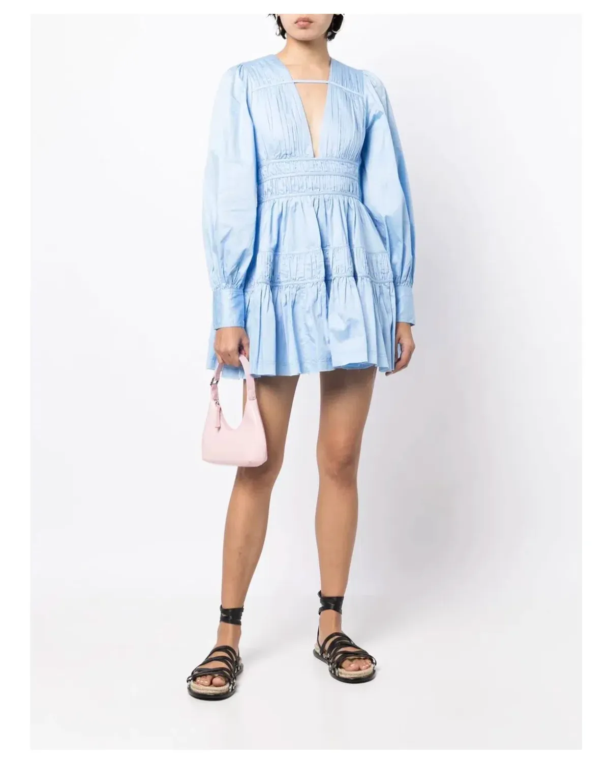 Aje Fallingwater Gathered Mini Dress Blue Size 12 / L for rent on The Volte - main image