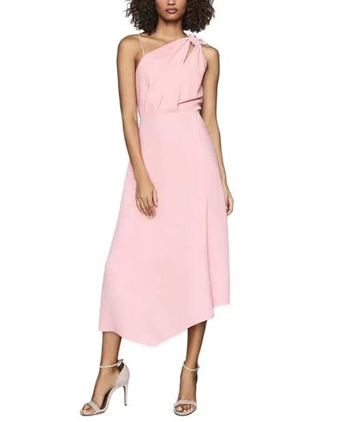 Reiss One Shoulder Delilah MIDI Dress Pink Size L / AU 12 for rent on The Volte - main image