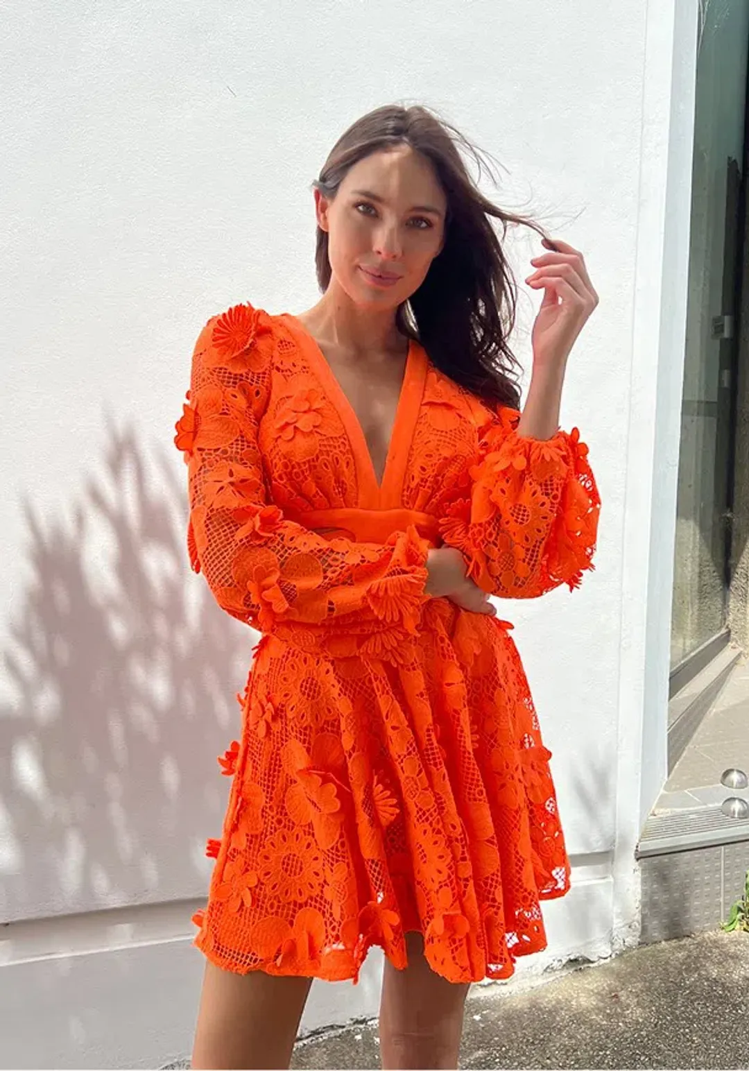 Sheike Bright Blooms Lace Dress Orange Size 6  for rent on The Volte - main image