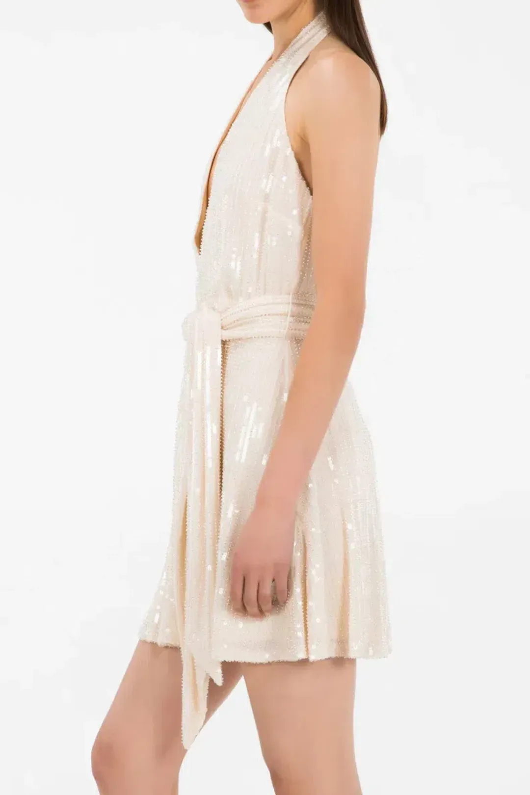 MISHA Embellished Sequin Dress Cream Size 8/S for rent on The Volte - main image