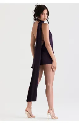 House of CB Aida Asymmetric Satin Wrap Neck Mini Dress Nightshade Size XS / Au 6 for rent on The Volte - image 3