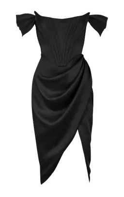 House of Cb Loretta Satin Off Shoulder Dress Black Size XS / Au 6 for rent on The Volte - image 6