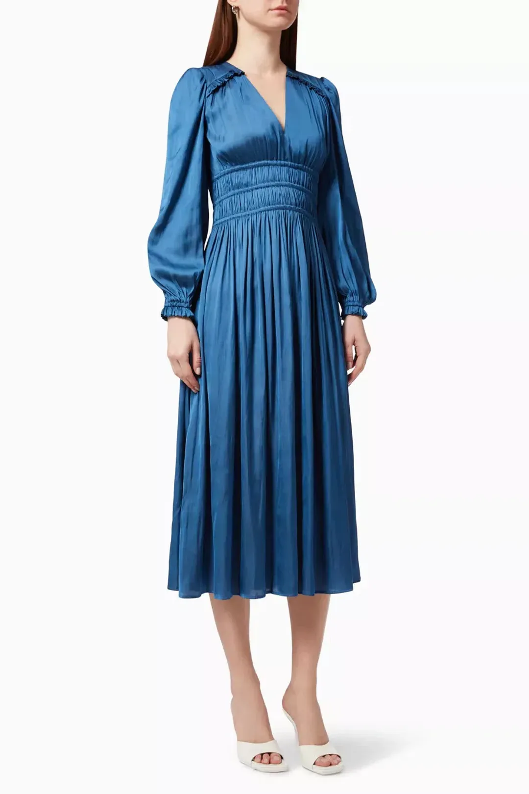 Maje  Riannette Flared Midi Dress Blue Size 36FR / AU 8 for rent on The Volte - main image