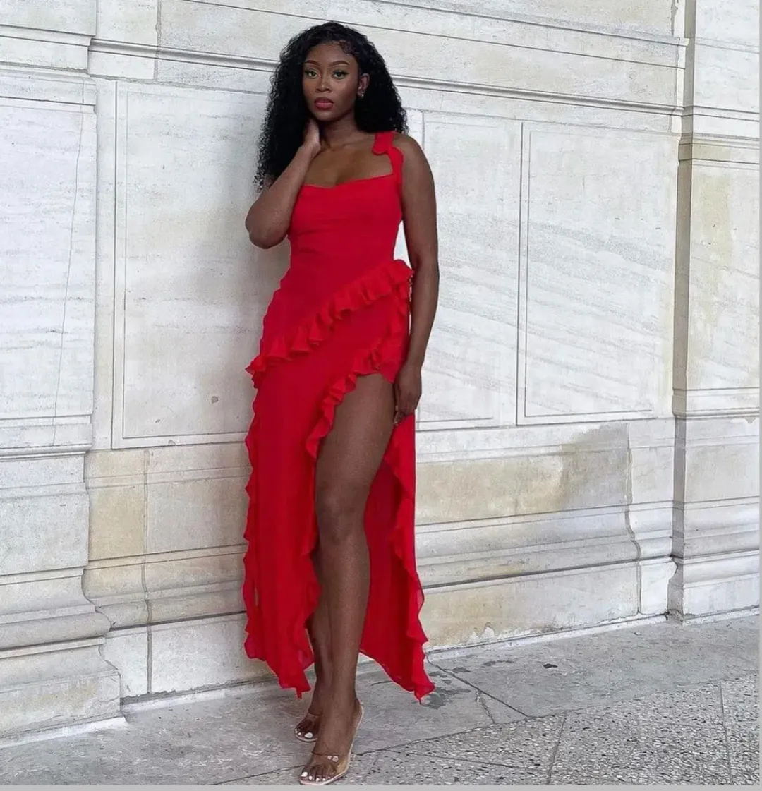House Of Cb Ariela Red Ruffle Backless Dress Cherry In Size S/Au 8 for rent on The Volte - main image