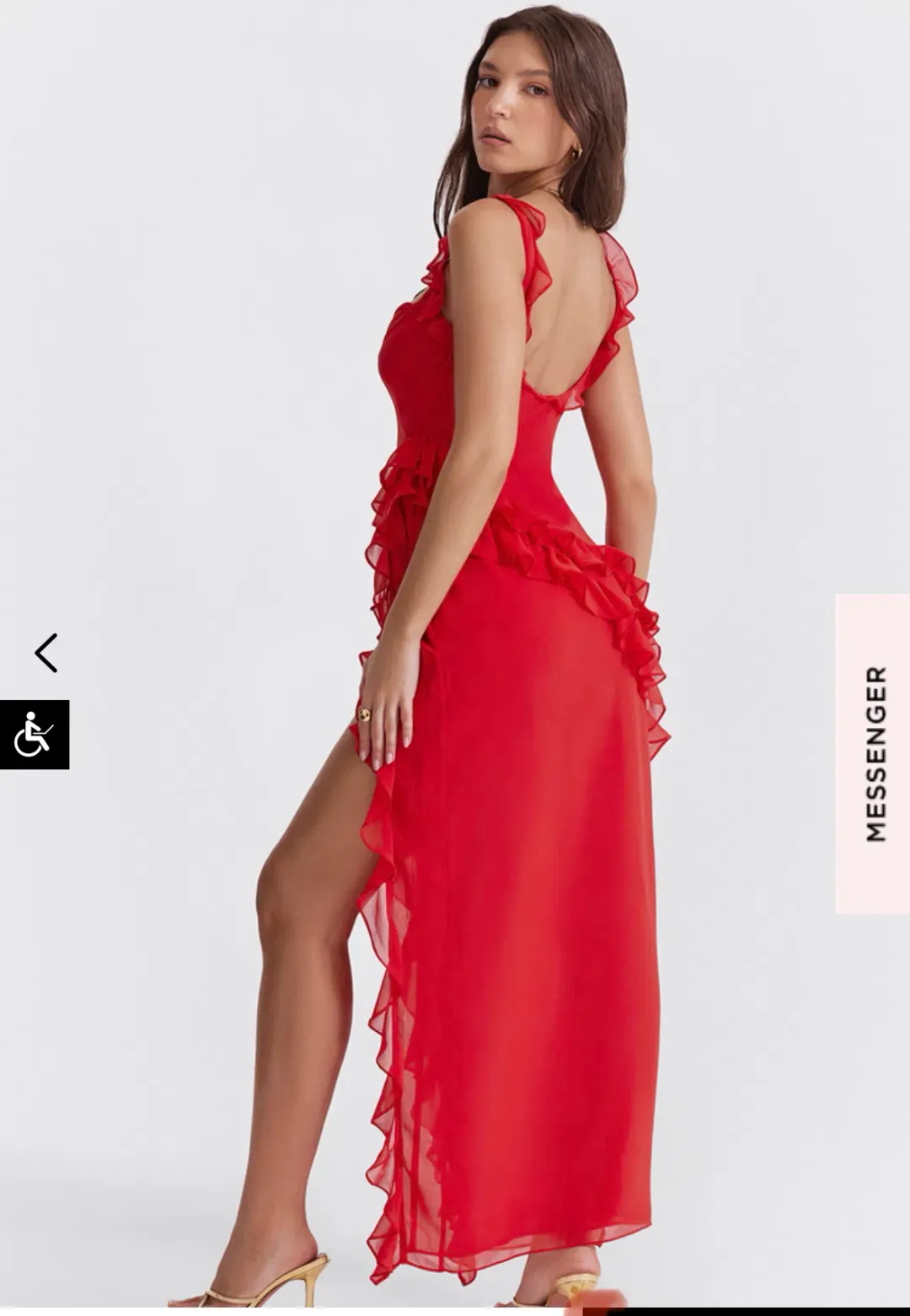 House Of Cb Ariela Red Ruffle Backless Dress Cherry In Size S/Au 8 for rent on The Volte - main image