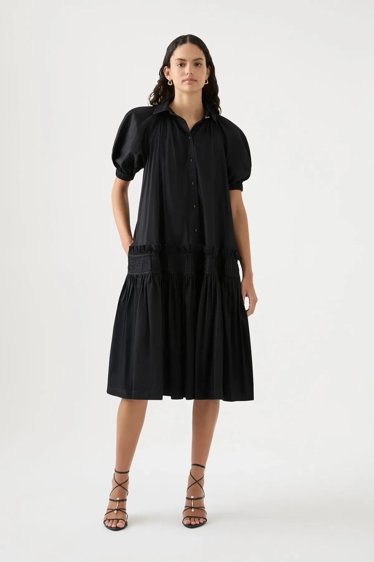 Aje Novella Midi Smock Dress Black Size AU 14 for rent on The Volte - main image