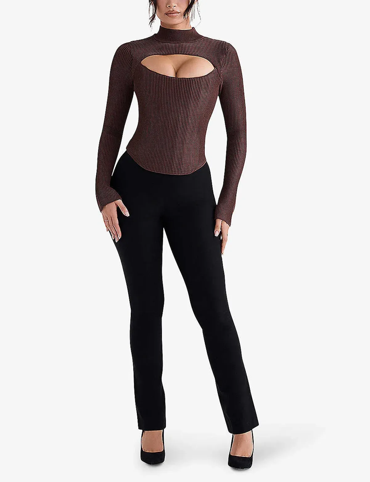 House Of Cb Georgina Cut-out Stretch-knit Top Brown Size XS / AU 6 for rent on The Volte - main image
