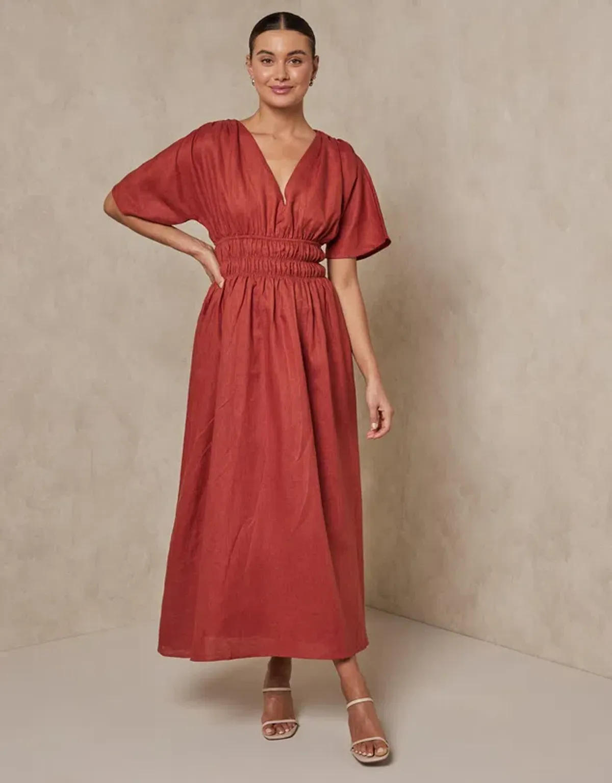 Aere Maxi Dress Burgundy Size AU 8  for rent on The Volte - main image
