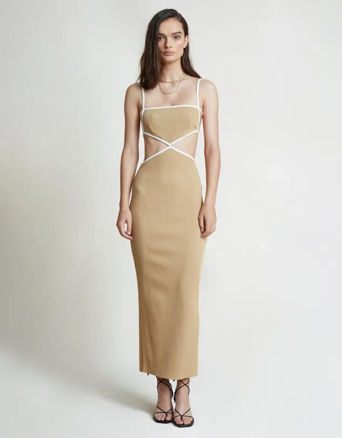 Bec & Bridge Coyote Midi Dress in Nude Size AU 6  for rent on The Volte - main image
