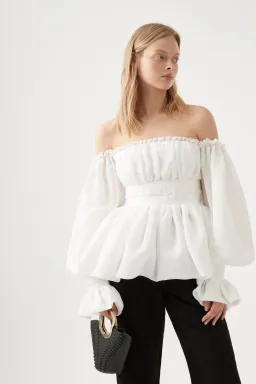 AJE Divine Off Shoulder Top Ivory Size 8 for rent on The Volte - image 1