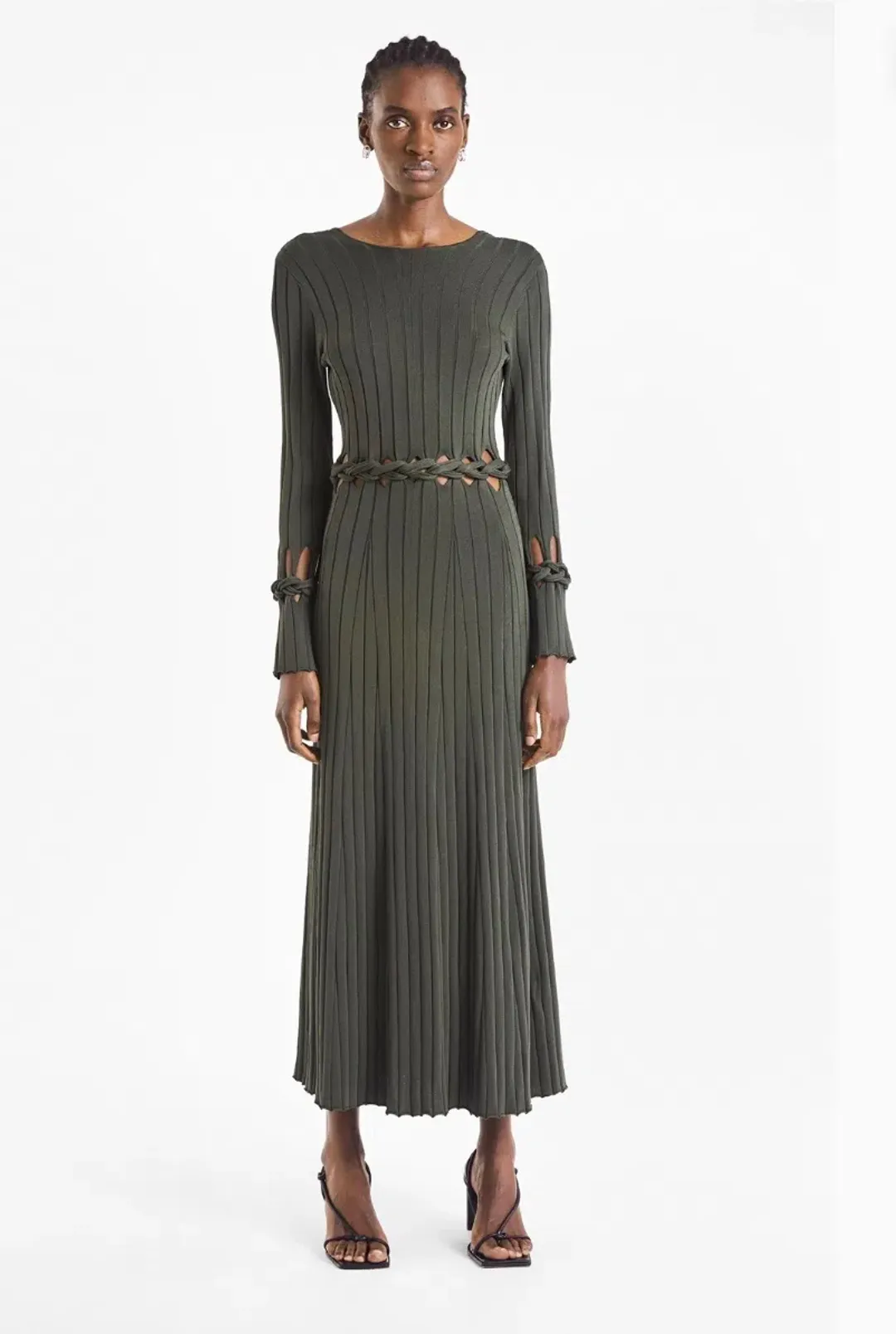 Dion Lee Radiance Rib Braid LS Dress Olive Size 8 for rent on The Volte - main image