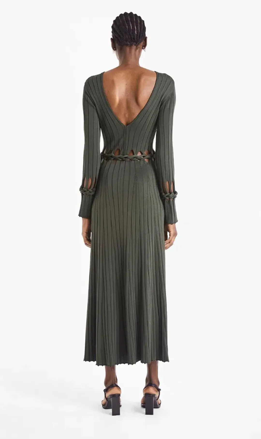 Dion Lee Radiance Rib Braid LS Dress Olive Size 8 for rent on The Volte - main image