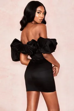 House of CB Selena Satin Puff Shoulder Mini Dress Black Size M / Au 10 for rent on The Volte - image 14