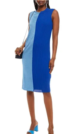 M Missoni Two-tone Metallic Ribbed And Crochet-knit Dress Blue Size 12 for rent on The Volte - image 1