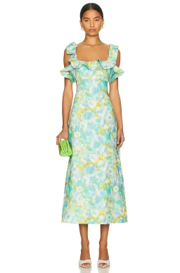 Zimmermann The High Tide Frilled Midi in Aqua Ikat Floral Size 1 /Au 10 for rent on The Volte - image 5