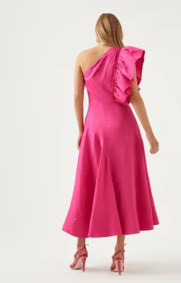 Aje Bonjour Asymmetric Midi Dress Fuchsia Size 16 for rent on The Volte - image 3